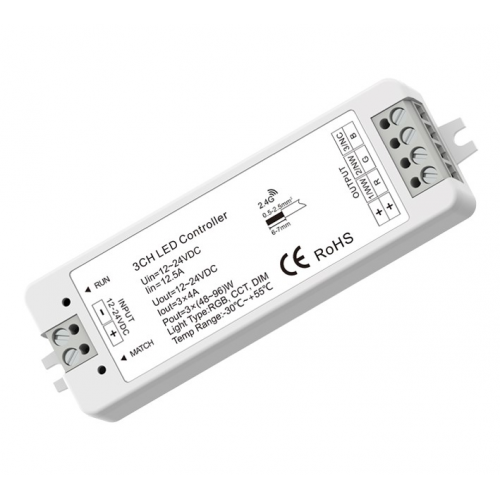 Контроллер K3, RF, три канала, RGB, CCT(MIX), диммирование, 3CH*4A (12-24V DC)