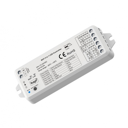Контроллер i5, WiFi/RF, 5 каналов, RGB, RGBW, CCT(MIX), RGB+CCT, диммирование, 5CH*3A(12-24V DC)