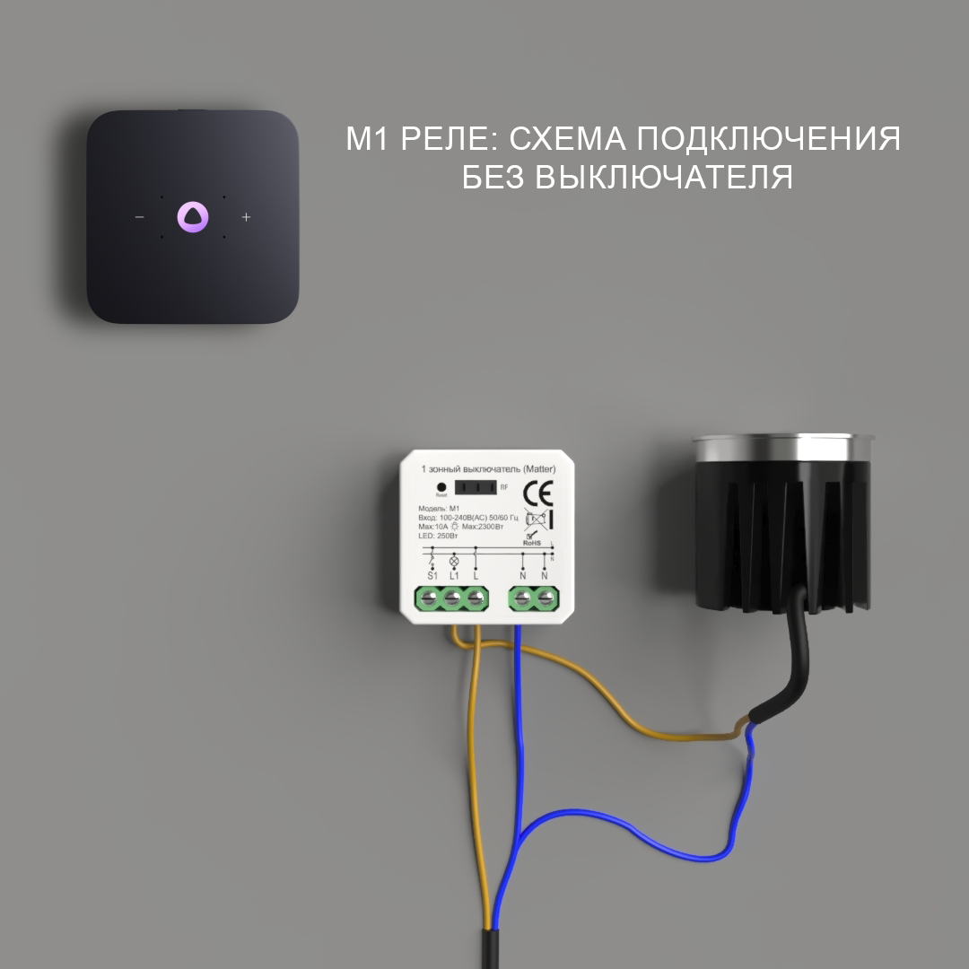 Реле M1 (Matter): 1 канал*10А; MAX нагрузка для LED 250Вт; вход/выход 220В AC, мод. M1