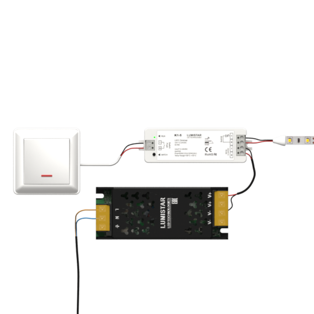 Контроллер ДИММИРОВАНИЕ 1CH*5A, 60W-12V/120W-24V, мод. K1-5