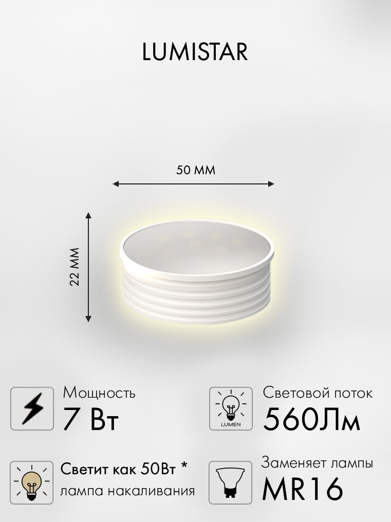 Модуль светодиодный 7W, 3000K, (MR16) матовый, мод. RP5008