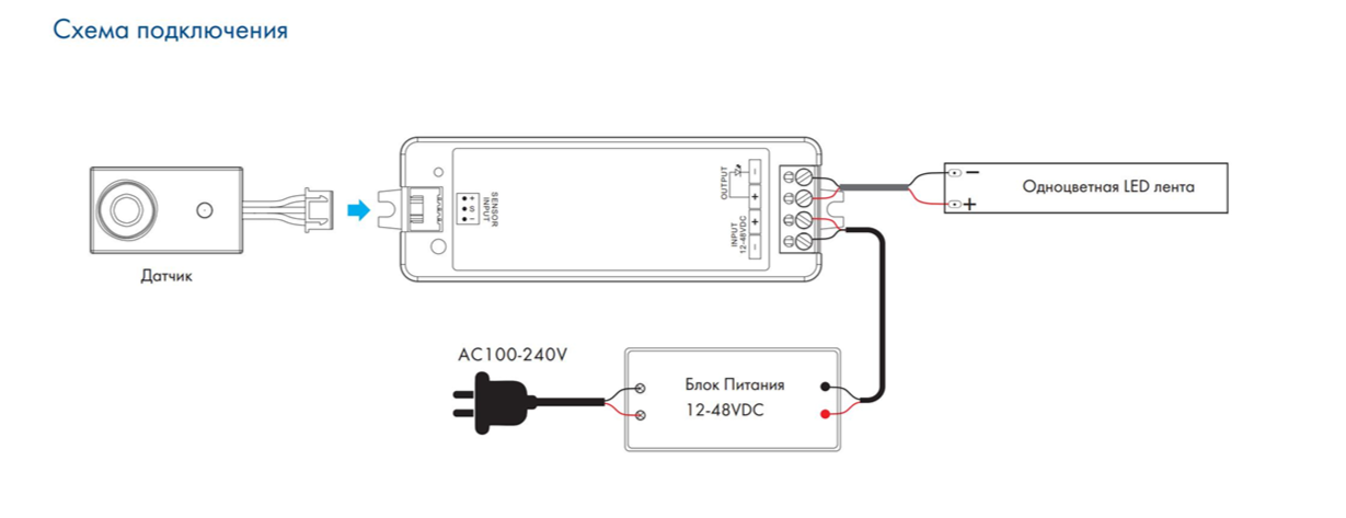 Контроллер для датчиков K-D 1CH*8А 96/192W (12/24V), мод. K-D