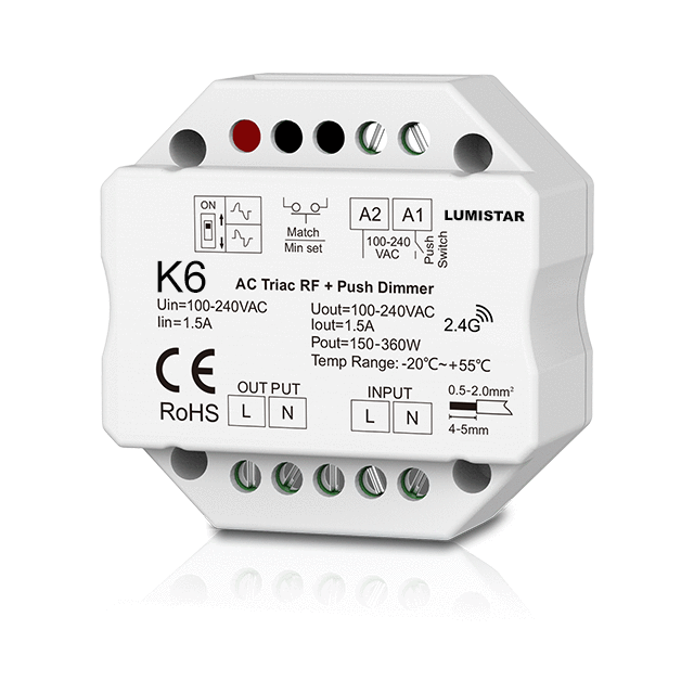 Контроллер диммер TRIAC 1CH*1A 220V 220W для ламп и светильников, мод. К6